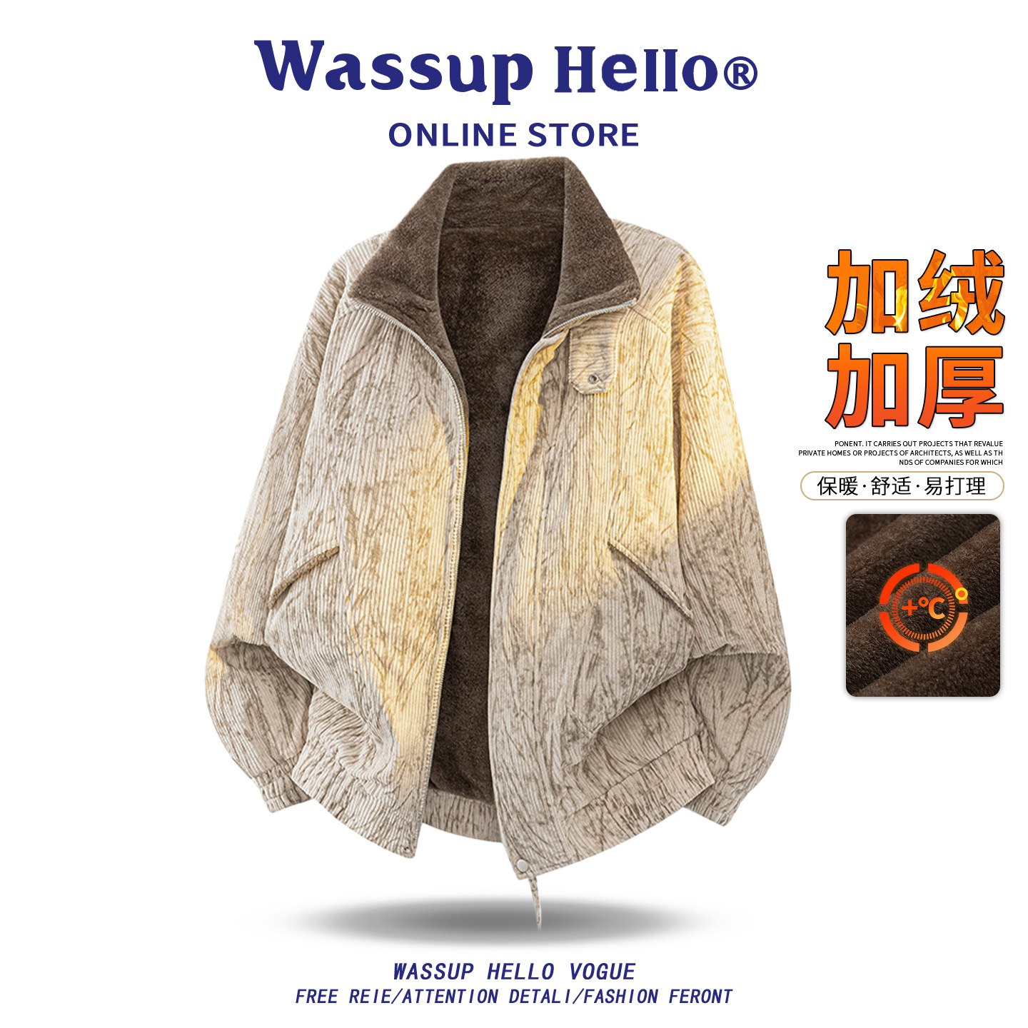 WASSUPHELLO美式复古棉衣男冬季