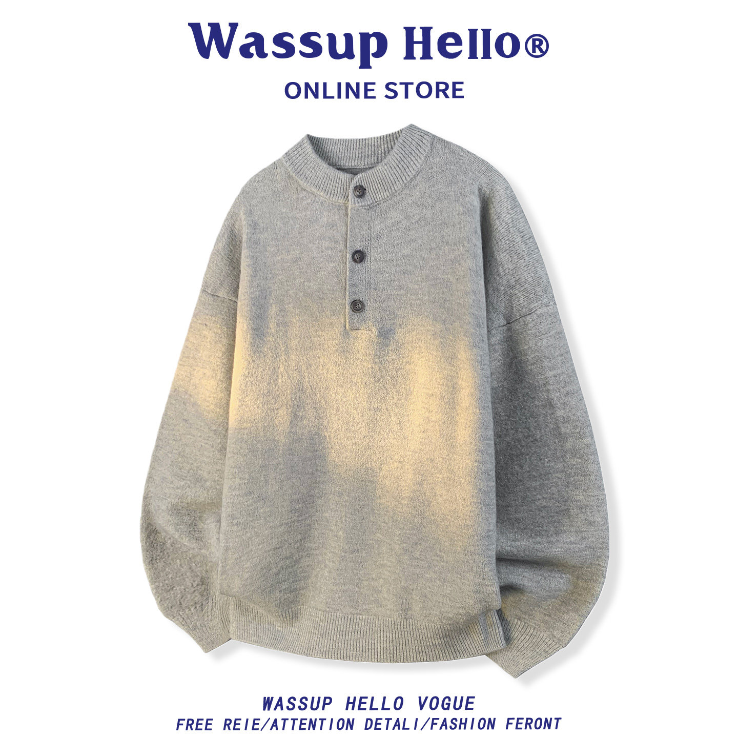WASSUP HELLO休闲风纽扣针织衫男女春秋冬季宽松长袖圆领毛衣外套,男装,针织衫/毛衣,淘宝优惠券,粉丝福利购,淘宝优惠卷
