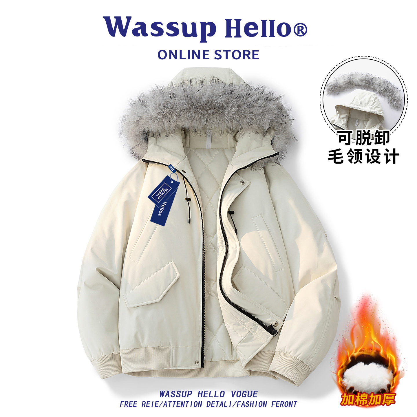WASSUP HELLO座山雕工装羽绒棉服男冬季防寒加厚棉衣棉袄外套男款