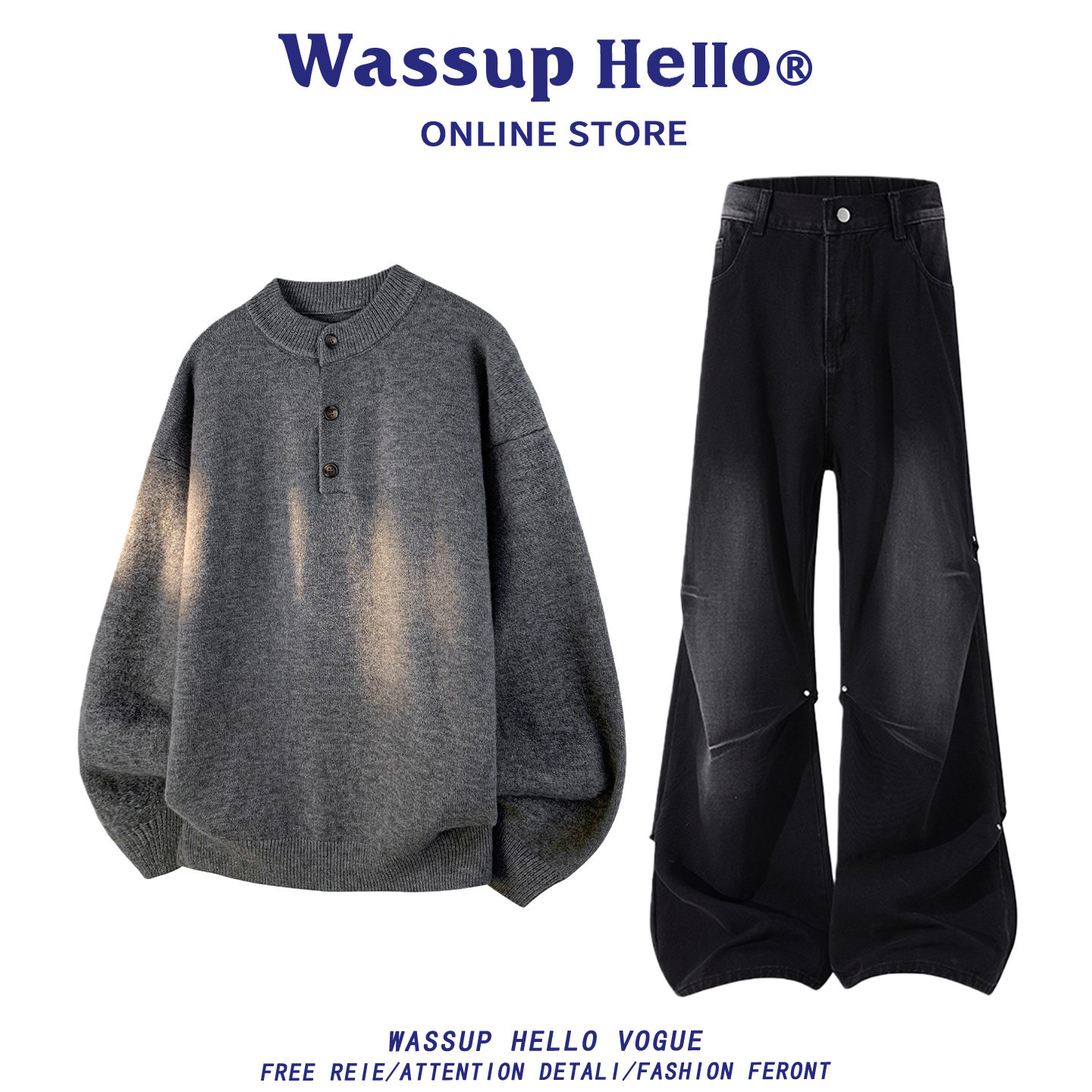 WASSUP HELLO亨利领打底针织衫男秋冬慵懒风穿搭美式复古内搭毛衣,男装,休闲运动套装,淘宝优惠券,粉丝福利购,淘宝优惠卷