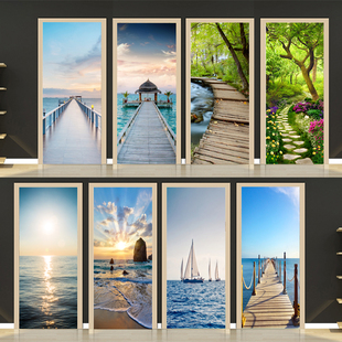 风景门贴纸自粘墙贴装饰整张木门翻新卧室衣柜门卫生间玻璃门贴画