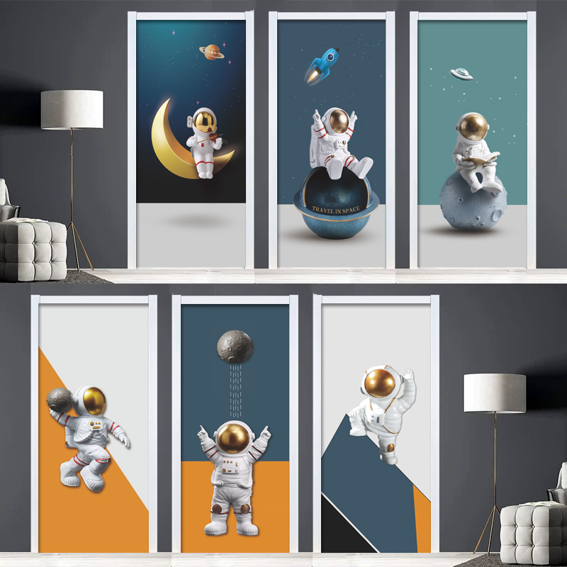 创意卡通宇航员门贴纸整张自粘太空人男孩儿童房衣柜移门玻璃贴画