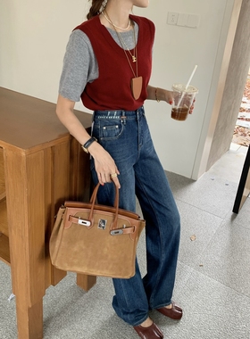 爆款推荐牛仔女裤2024秋冬新款蓝色四面弹窄版直筒裤E68280