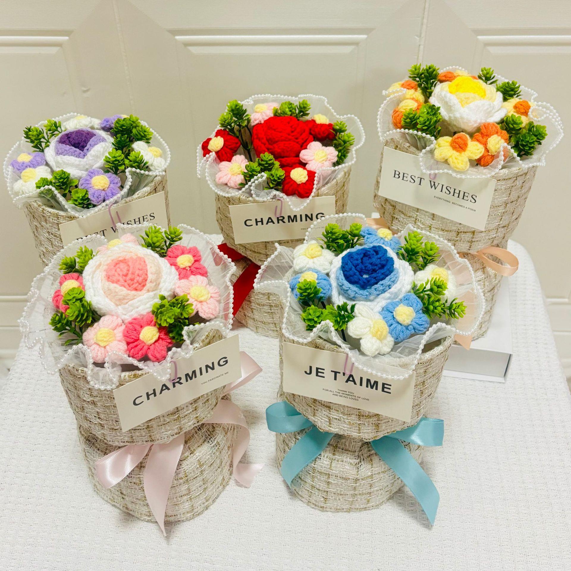 手针织皂束情人花节教师节礼物小香风香花束玫瑰花毛线花束工1699