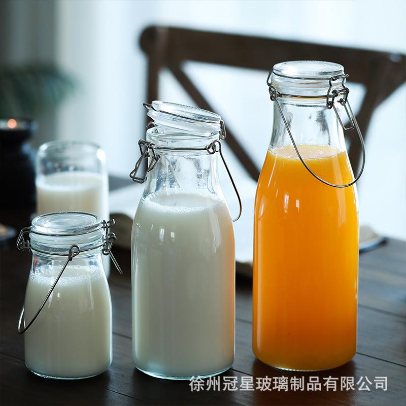 装玻璃牛奶提手青梅瓶带提手果汁饮料存家用自酿青酒容梅器分瓶现