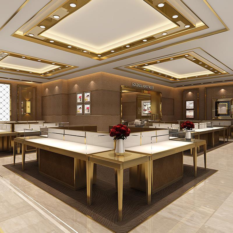 场示黄金首饰商珠宝带灯展柜全/店定制展示道具收台中岛立式银柜