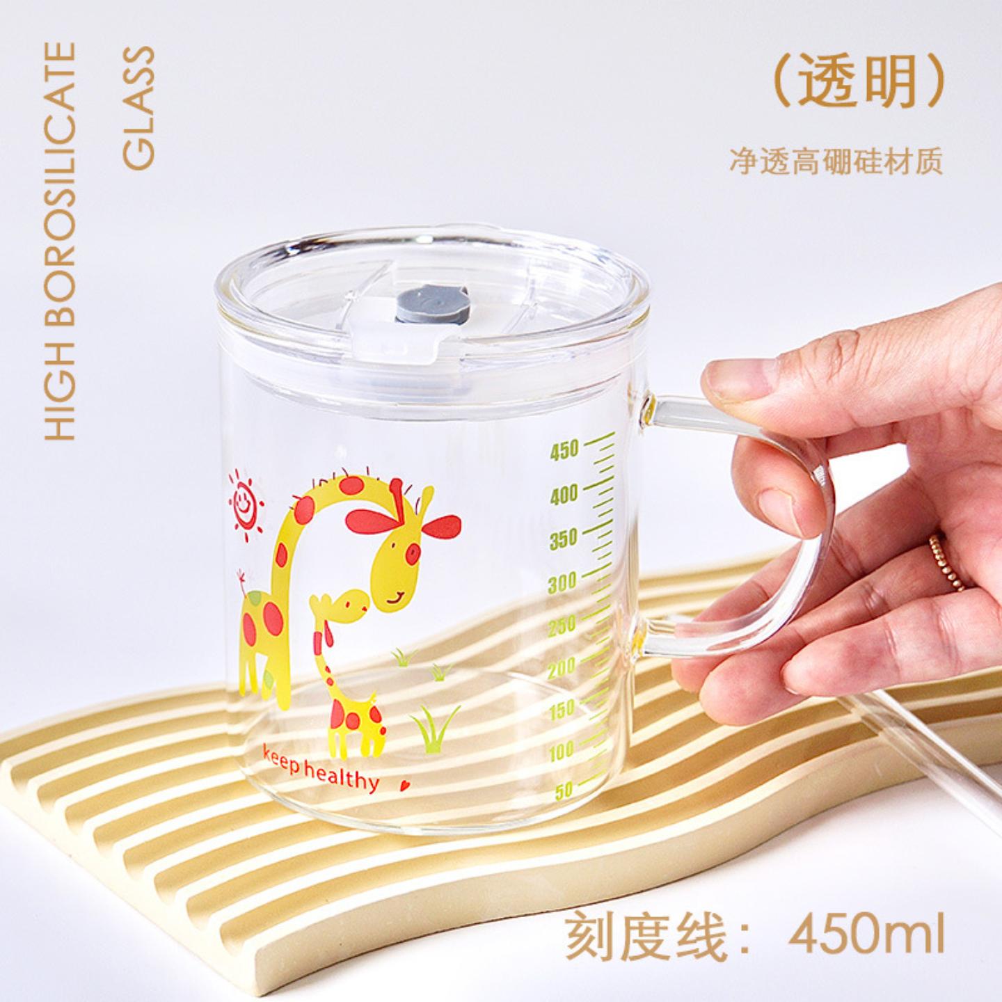 高硼硅玻璃牛奶杯卡通加厚带把手图片