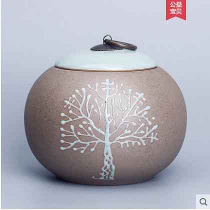 庆品绘柴烧粗陶仿古手台湾密封福紫砂储物陶瓷通用新茶叶罐lCYG07