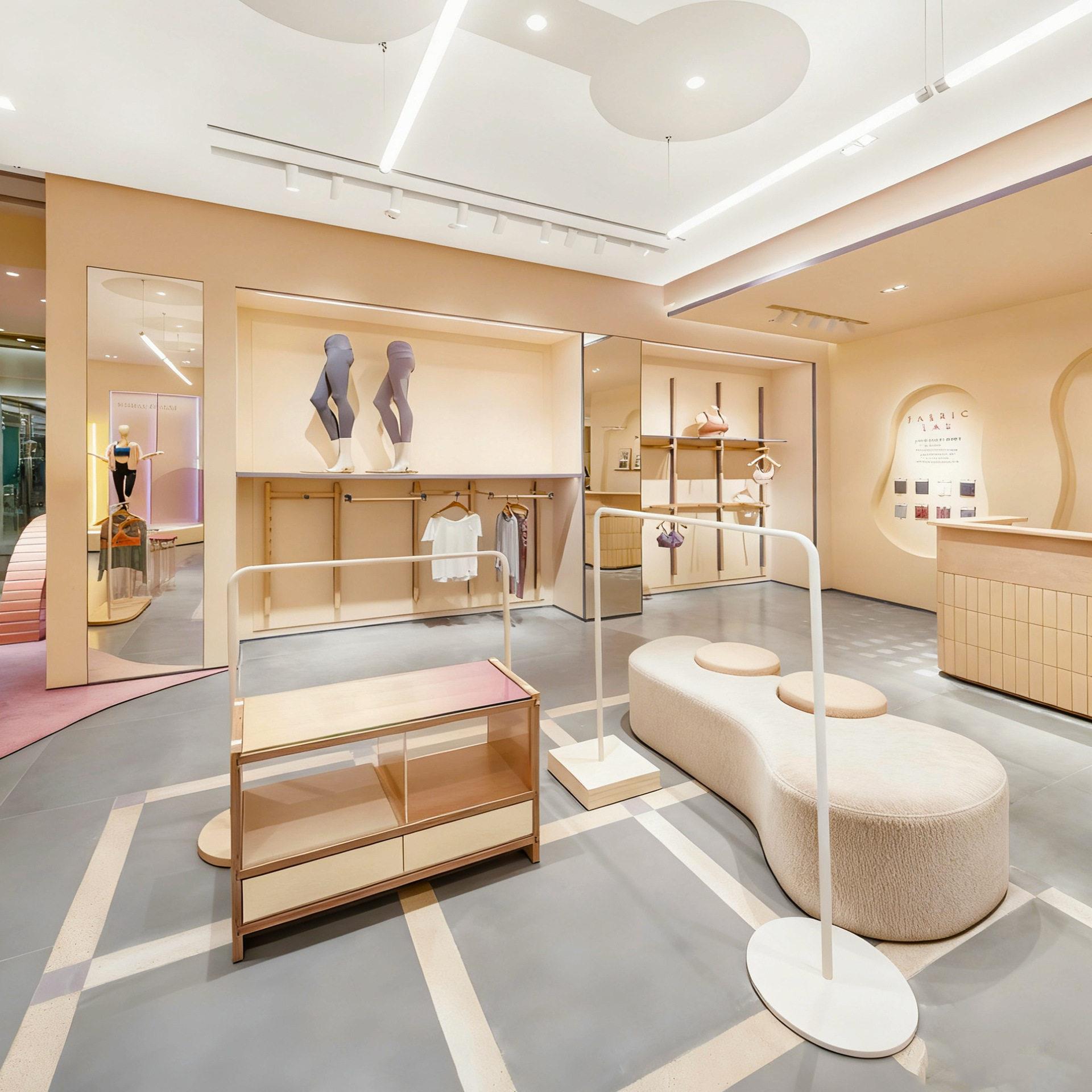 现轻奢商设场街铺/女士内免衣瑜伽服货架展示陈列堆头定制柜费计