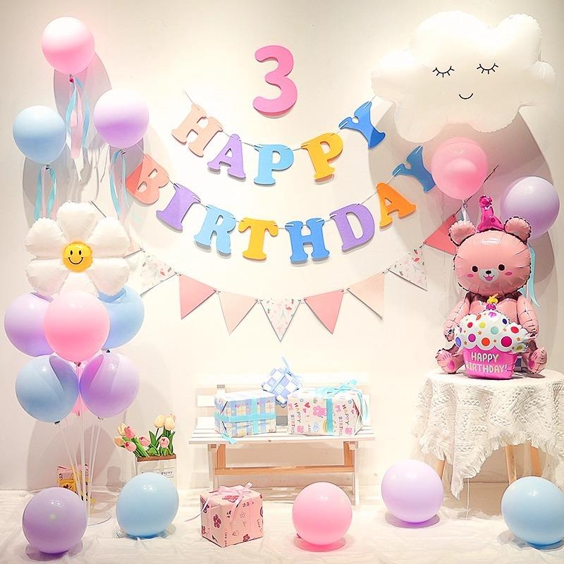 IS儿童生日气球套装餐派品宝对高级感布置装饰用N一周岁/女宝