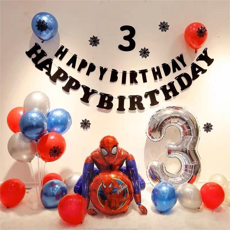 铝膜气漫威3D蜘蛛侠钢铁侠蝙蝠/装侠生日布派对球饰氛围套装场景