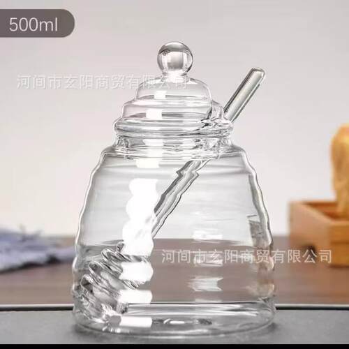 硼硅璃密封罐竹木高盖带搅拌棒存储罐1635玻透明蜂罐家用高颜值蜜