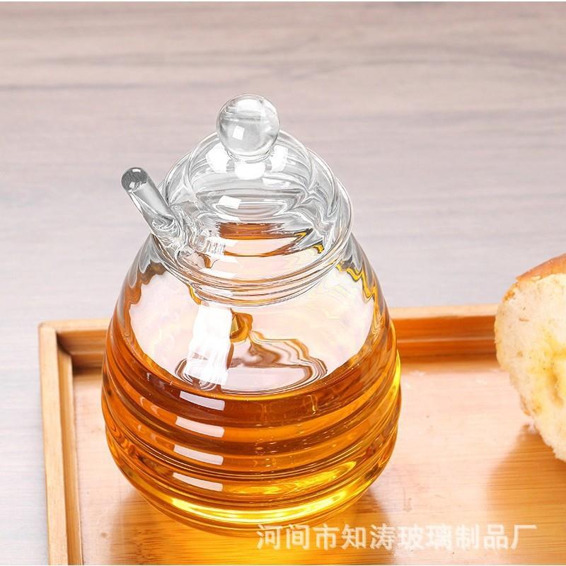 厂家应透玻璃蜂蜜罐 带A-0160盖子供玻明璃搅璃拌棒创意蜂蜜罐玻