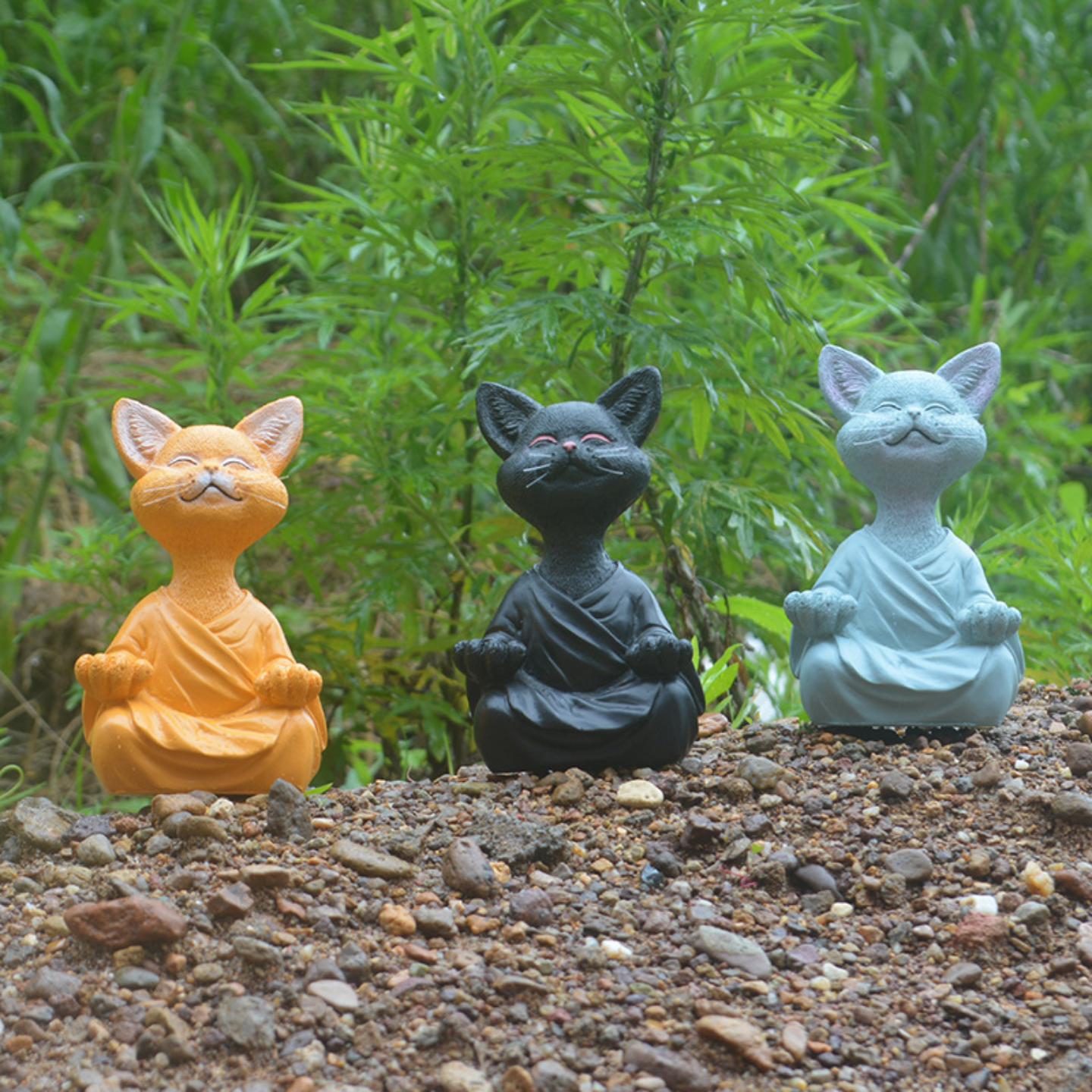 猫冥想动物打坐树脂雕像坐禅家居