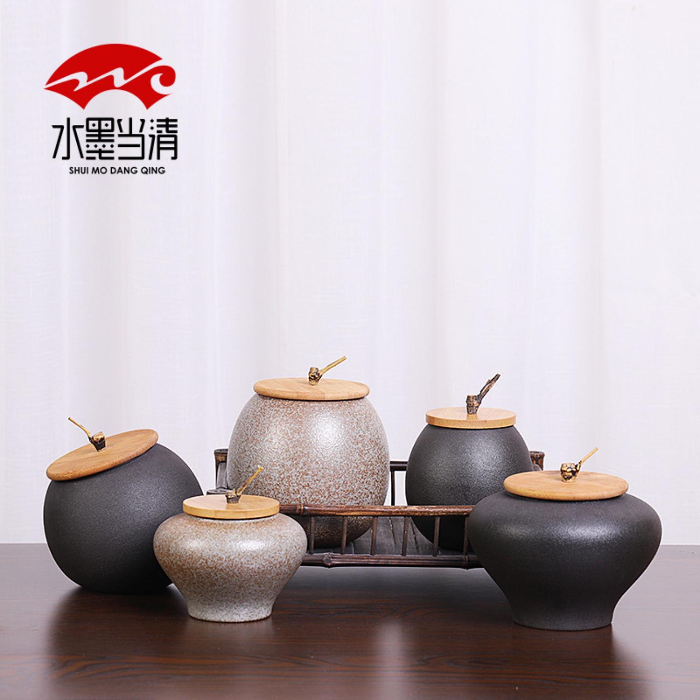 复古粗陶茶叶罐陶瓷密封罐小号