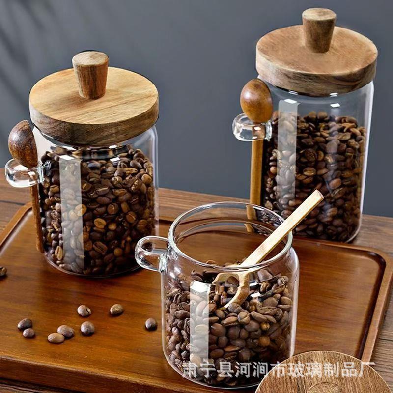 咖啡豆保存玻璃密带封罐盒勺小瓶子豆子收纳咖啡Qzxaena8粉储存罐