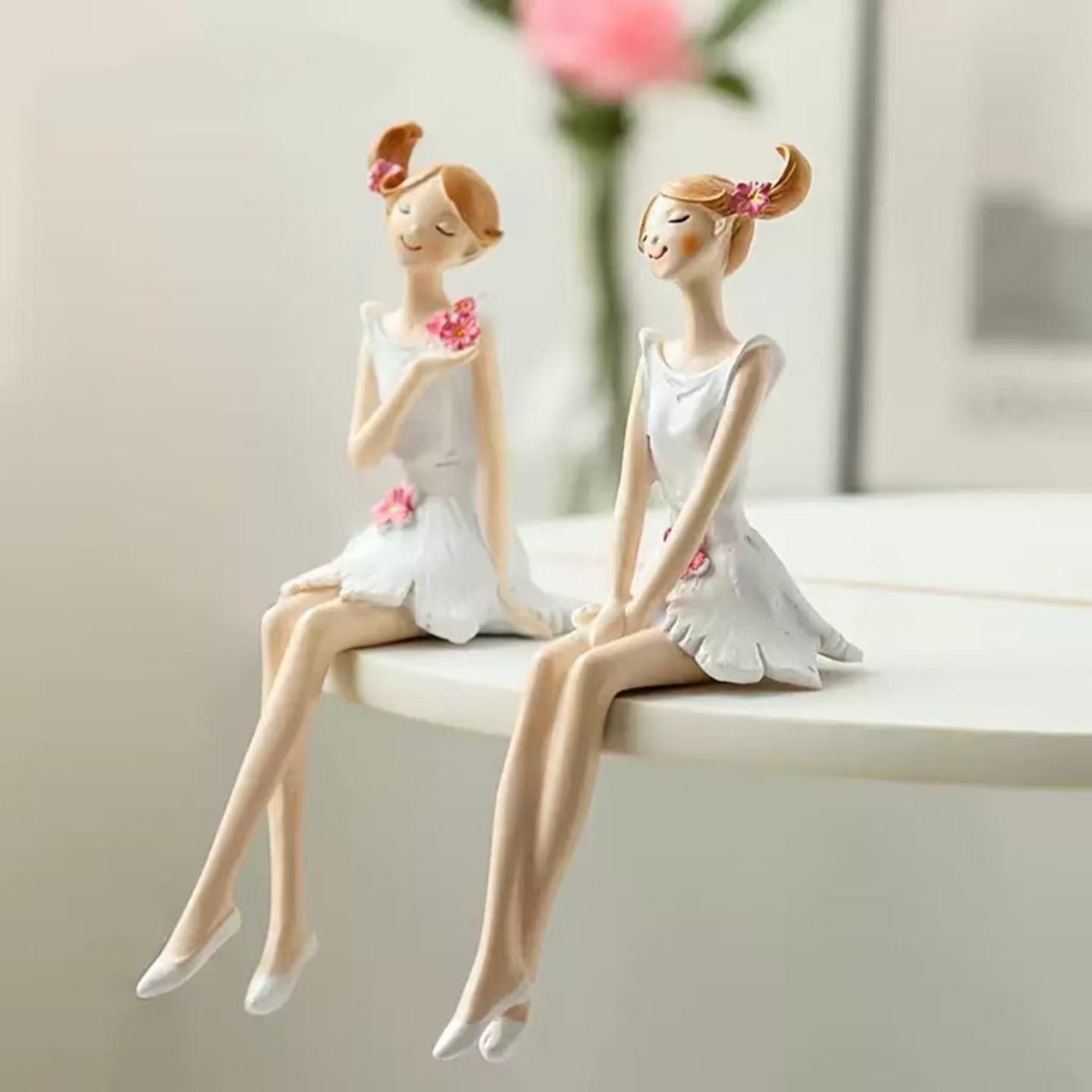 唯美桌面摆件白衣天使坐款花仙子