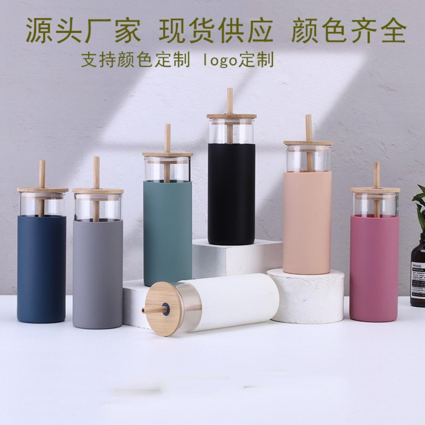 外贸单层竹盖玻璃杯高硼硅带