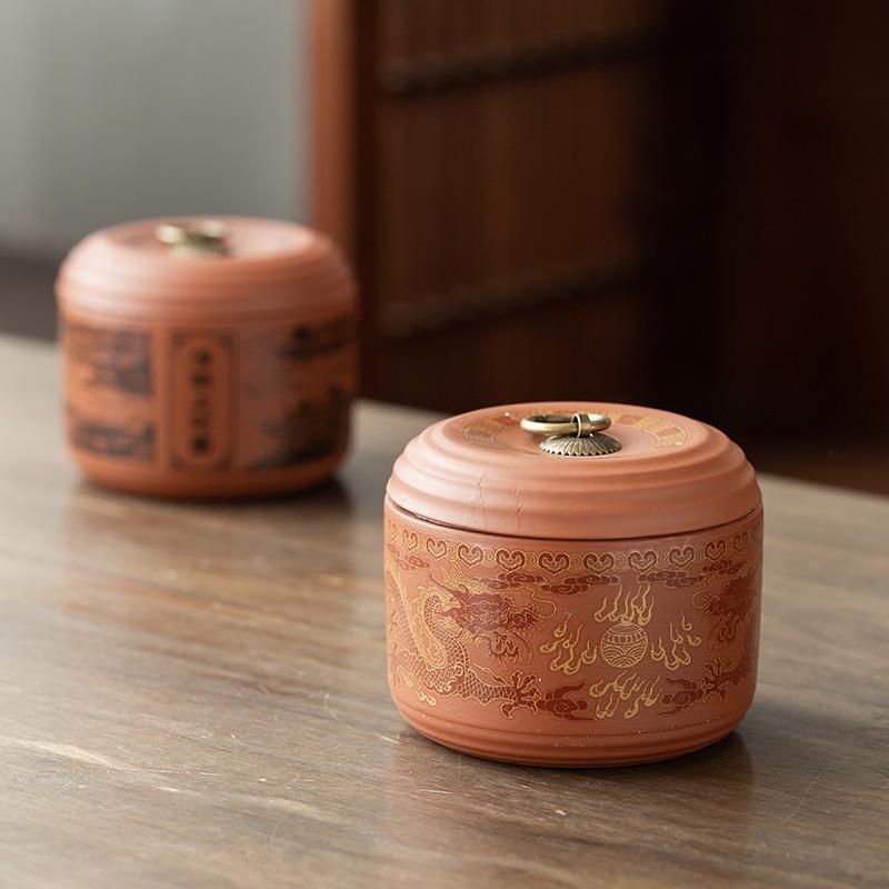 紫砂陶瓷密NO8976封茶罐户外便携盖茶式带储罐套装高家用茶盒伴手