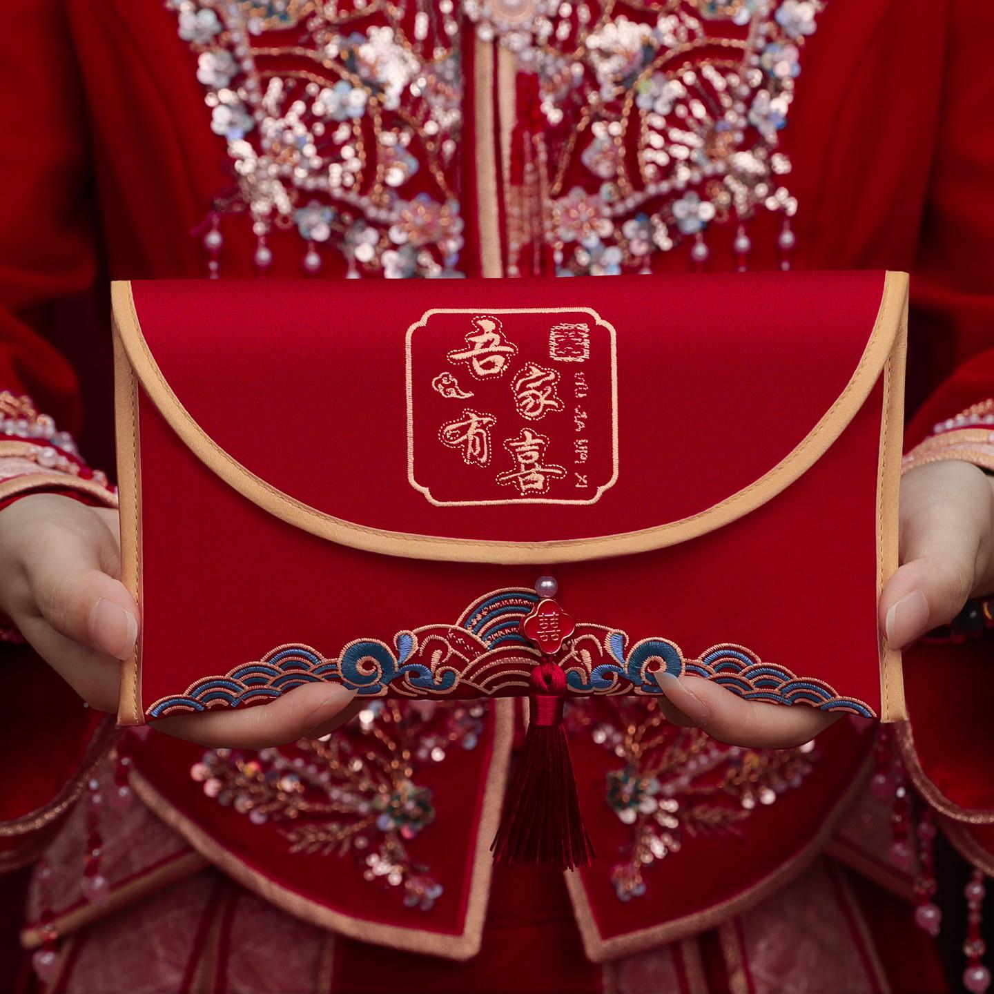 202新款结婚红订婚金红礼包包档大号6万元布艺结婚布艺红包袋随礼