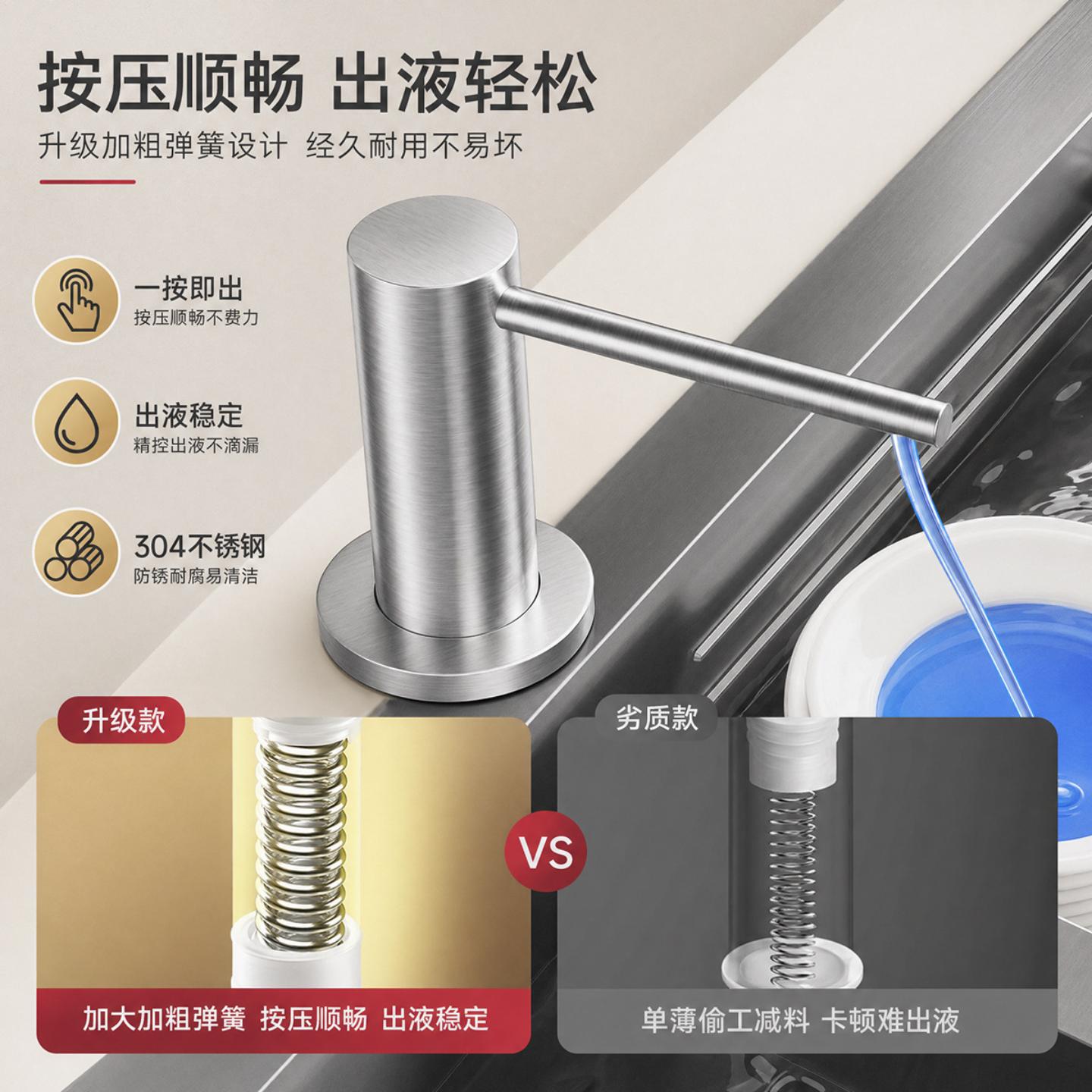304不锈钢皂液器厨房按压式