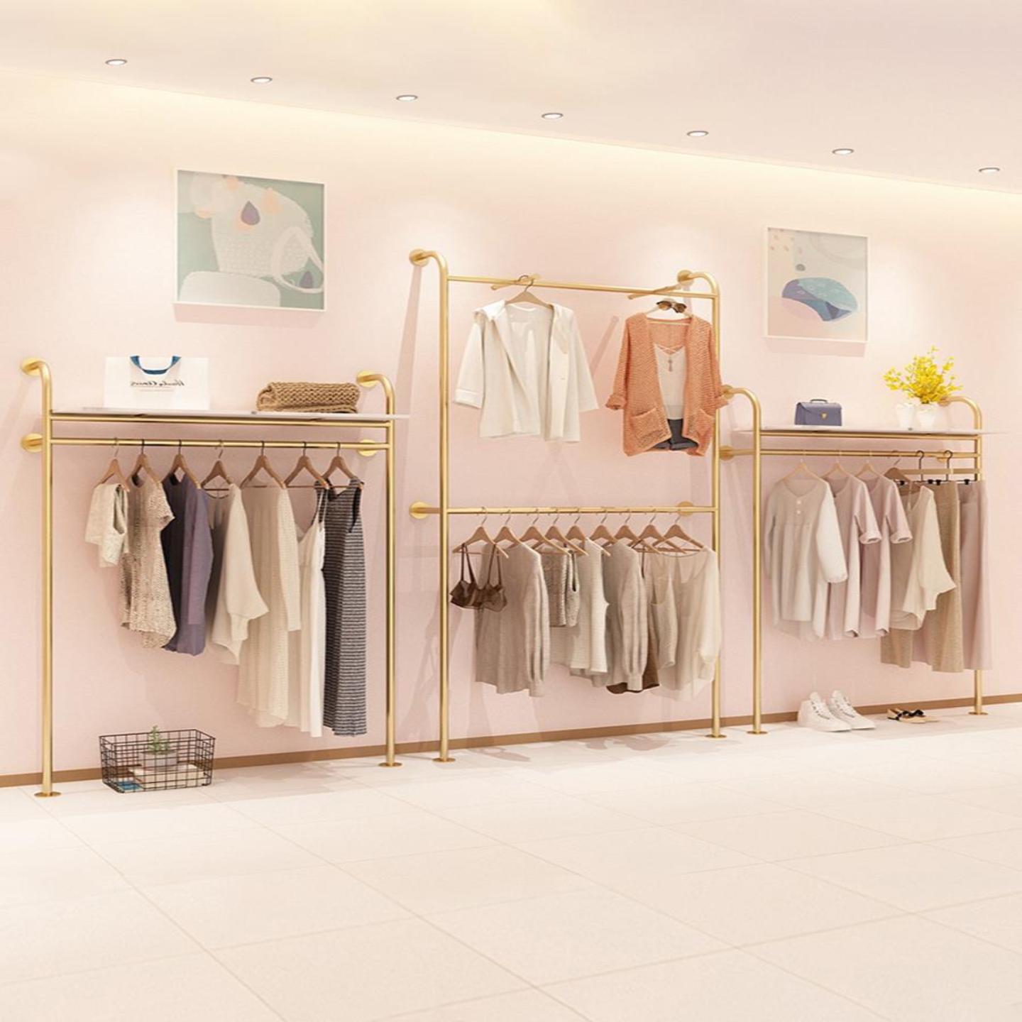 纳米金色服装店铺展示架上墙货架女装店挂衣服架子多双层鞋包陈列