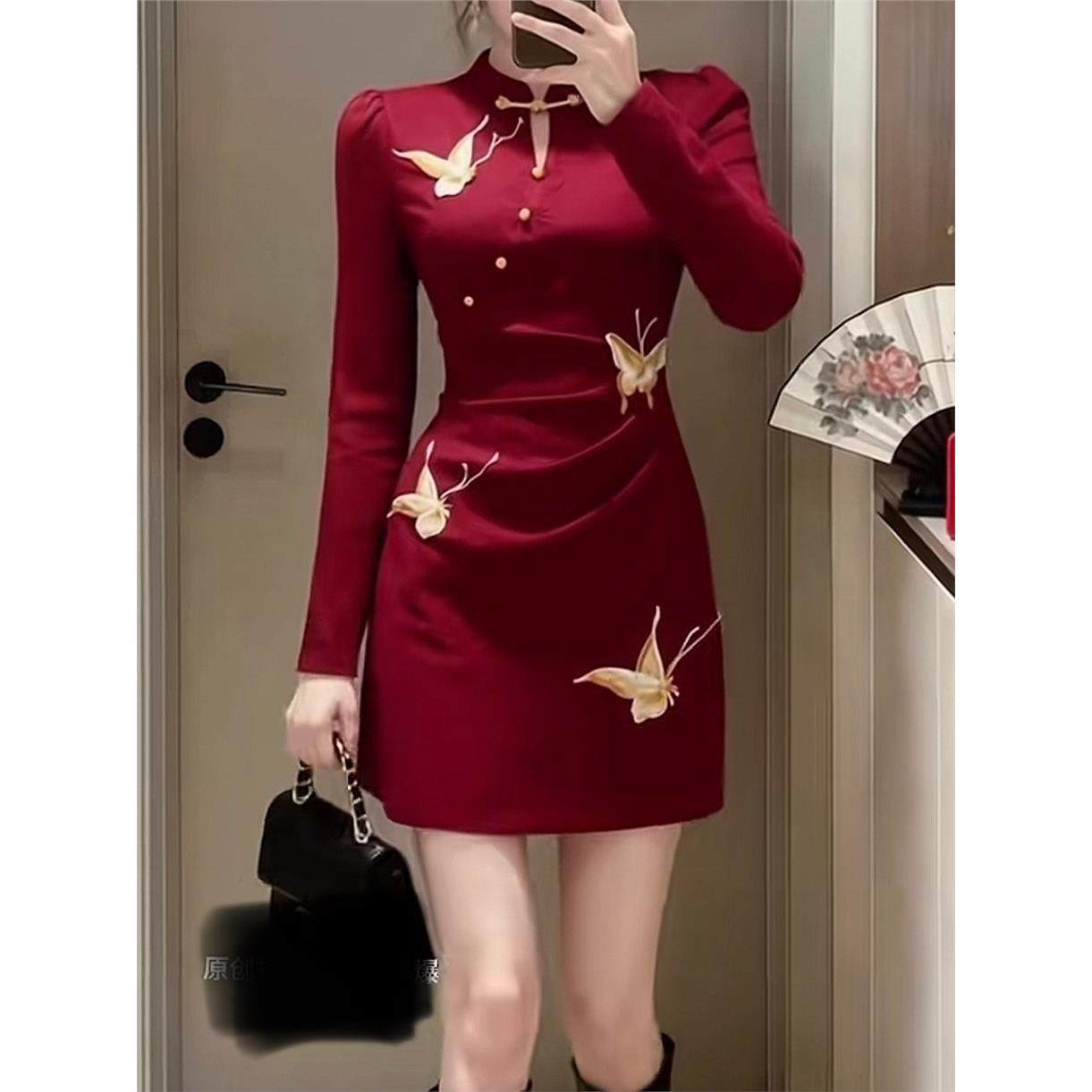 设计感新中式优雅蝴蝶盘扣改良早春网红新款显气质瘦女士连衣裙潮,女装/女士精品,旗袍,淘宝优惠券,粉丝福利购,淘宝优惠卷