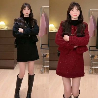 纯色纽扣外套显瘦半身裙