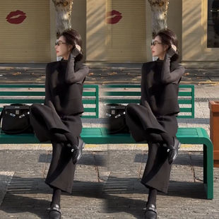 阔腿九分裤 高级感三件套女纯色气质马甲打底衫 子 百搭新款 秋冬时尚