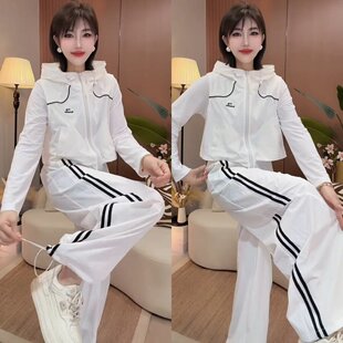 欧货假两件连帽外套工装裤套装2026早秋新款休闲时尚运动两件套女
