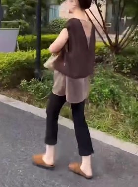 接纱假两件上衣高腰小脚裤时尚