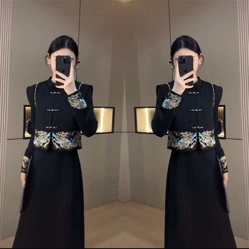 新中式国风套装马甲+开叉连衣裙