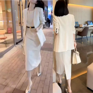 秋装女款2025年新款西装洋装外套背心裙套装OL通勤职业裙子胖mm潮
