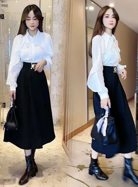 炸街网红爆款两件套2025年早春新款法式气质名媛风白色衬衫半身裙