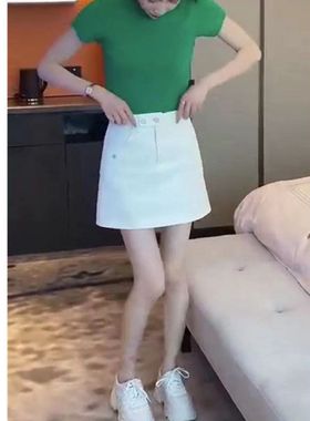 洋气时尚套装2025夏季新款绿色修身T恤白色短半身裙时尚显瘦