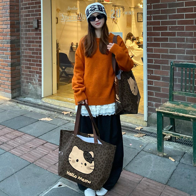 新款豹纹猫编织袋礼品袋手提装衣服打包购物袋大容量防水可定制