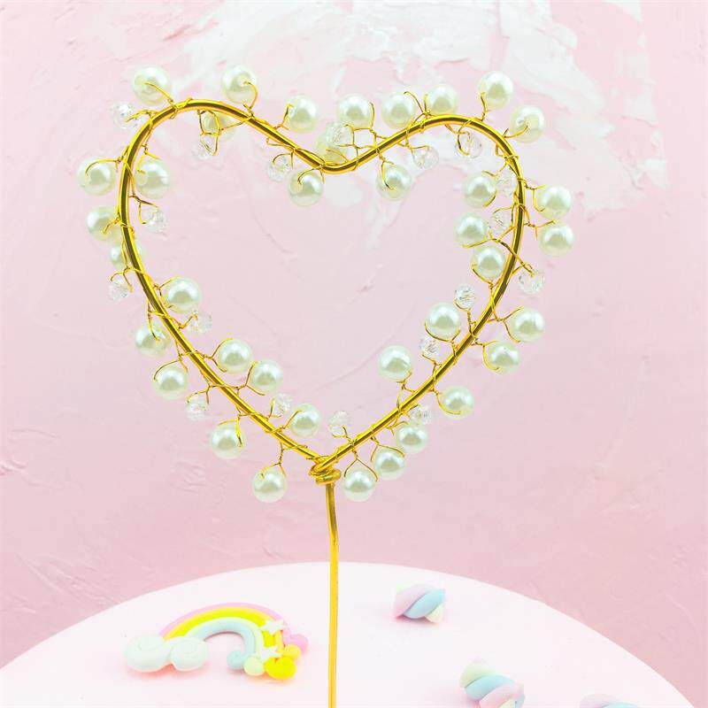 爱心珍珠蛋糕插牌蛋糕装饰心形摆件唯美浪漫蛋糕装饰插件烘焙摆件