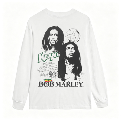 BobMarley雷鬼印花白长袖T恤