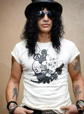 Slash同款米奇恶搞 短袖T恤夏季宽松纯棉 摇滚 枪炮与玫瑰吉他手