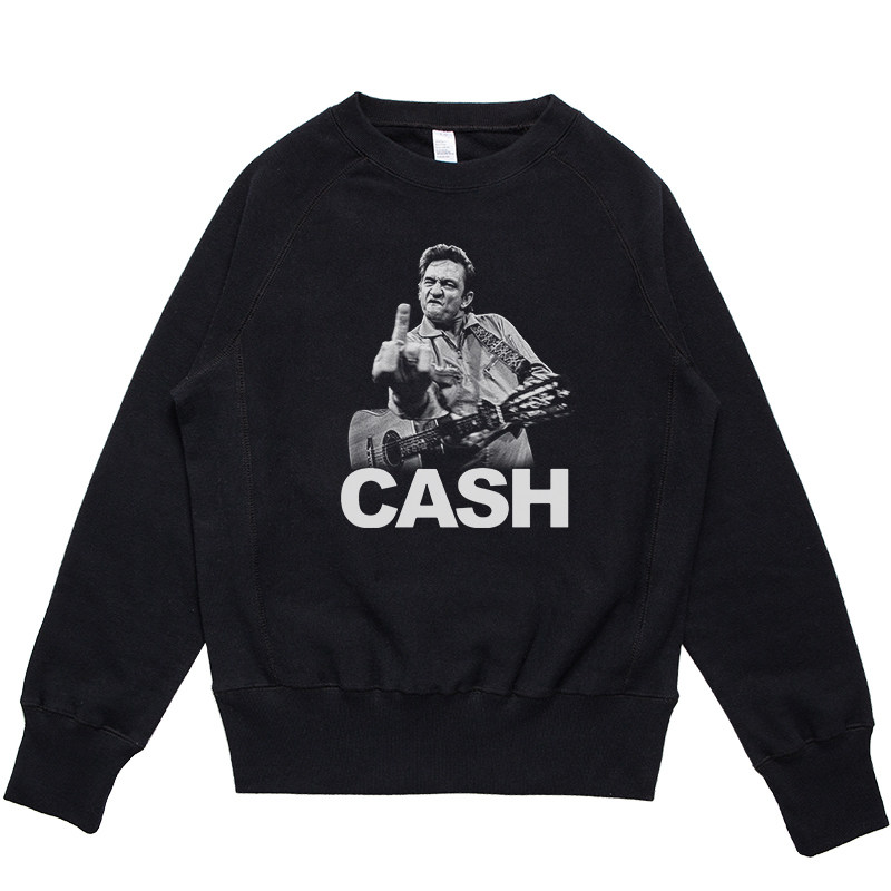 johnny cash 印花圆领卫衣外套加绒秋季长袖宽松