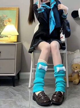 格纹多巴胺骨头绿色堆堆袜套y2k少女亚文化辣妹小众腿套百搭显瘦