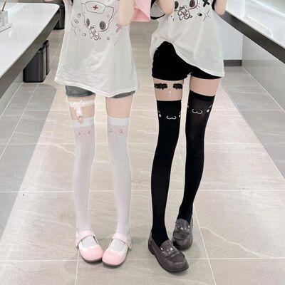 萌妹可爱印花大腿袜春秋款瘦腿JK袜子长筒过膝袜少萝黑丝袜辣妹袜