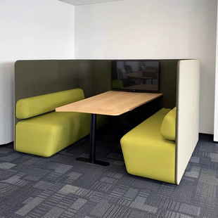 欧美休息区接待洽谈室桌椅办公会客休闲围合屏风高背创意卡座沙发