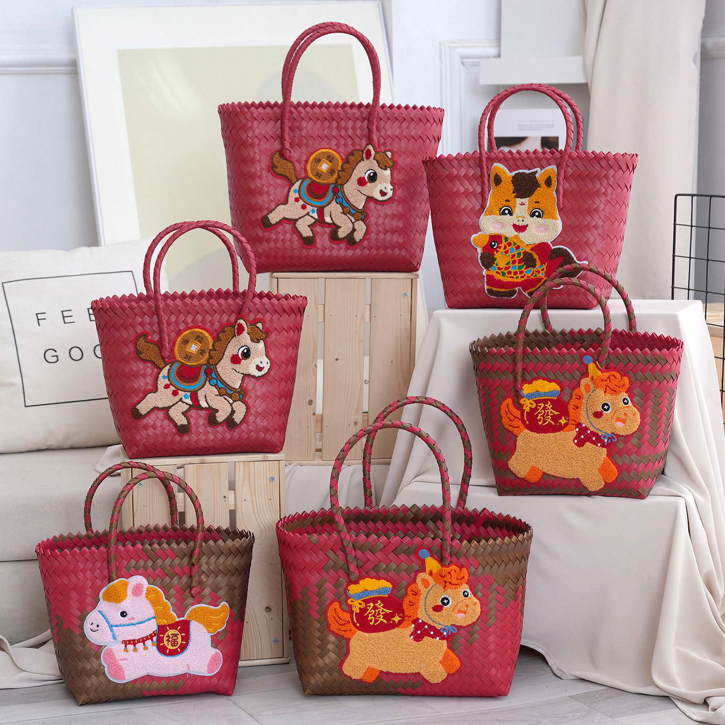 2026新款编织包女包福马购物篮伴手礼手提包卡通图案包日常通勤包,箱包皮具/热销女包/男包,通用款女包,淘宝优惠券,粉丝福利购,淘宝优惠卷