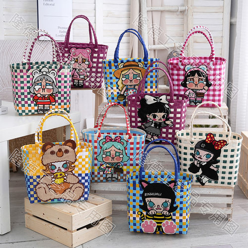 卡通编织包菜篮子摆摊可爱大容量手提包通勤托特包海边出游度假包