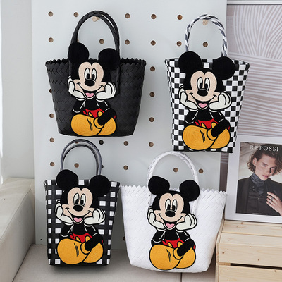 米奇编织包菜篮子卡通HelloKitty手拎手提包春游郊游度假沙滩女包