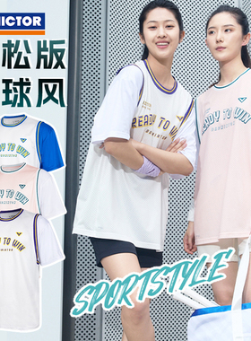 VICTOR胜利羽毛球服威克多女款运动宽松透气针织T恤短袖T-56002