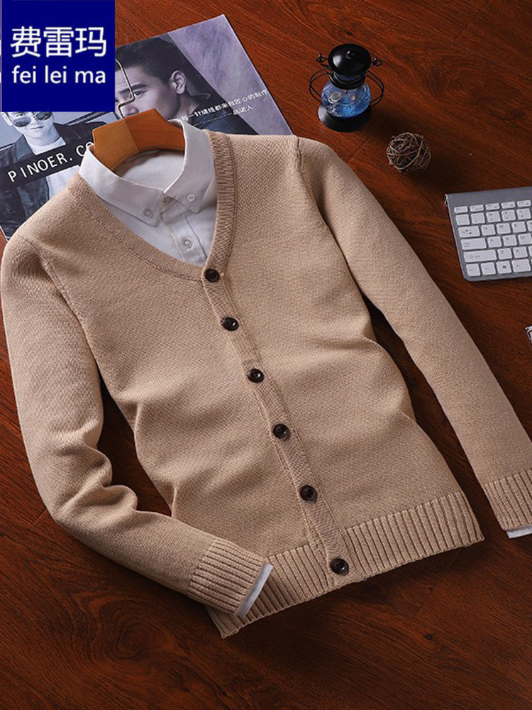 KOREAN VERSION OF MENS SWEATER CARDIGAN JACKET PURE COTTON KNIT SWEATER PERSONALITY FASHION UPPER CLOTHES OUTER SWEATER AUTUMN THIN