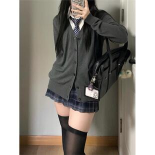 针织上衣 秋冬日系学院风校供感制服深灰长袖 火星jk毛衣外套开 衫