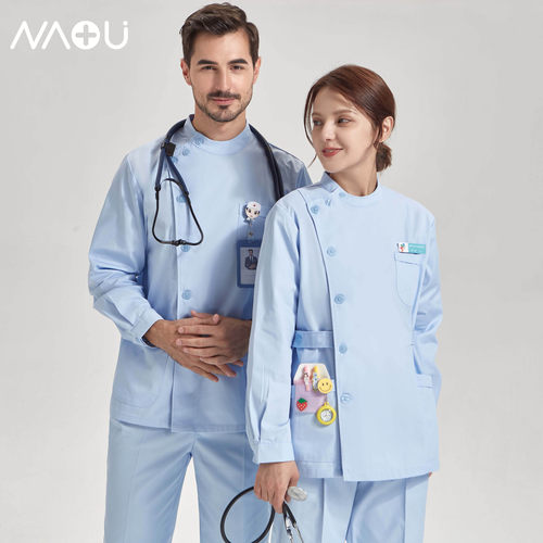 南欧鱼护士服医护分体套装长袖女偏襟立领短袖口腔牙科医生工作服 - 封面